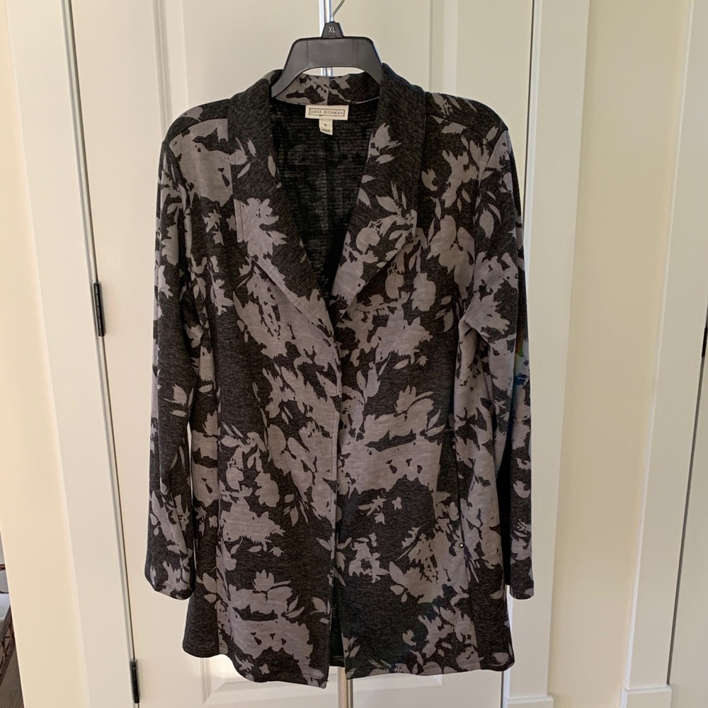 Dana Buchman Black and Gray Floral Cardigan